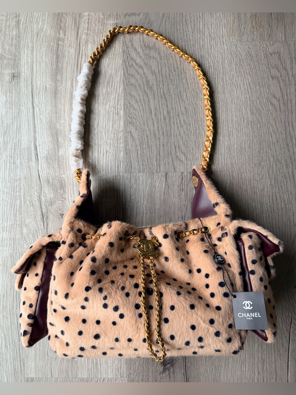 FULL SET NEW Source Unknown Chanel Pony Hair Mini 25 Cheetah Polka Dot Print Bag - Picture 3 of 16
